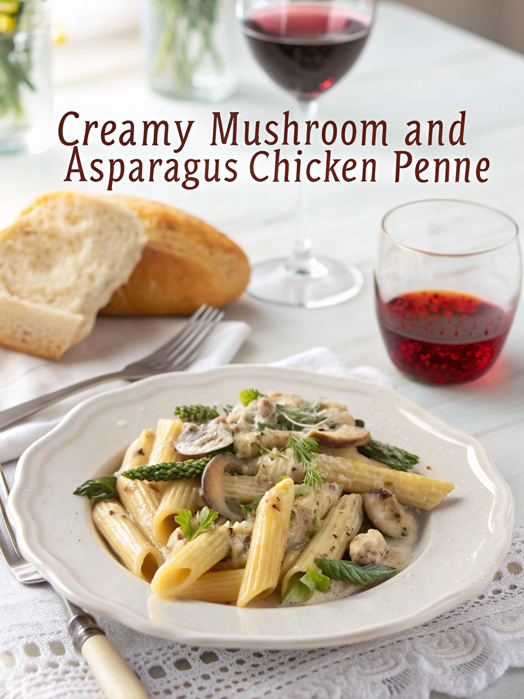 creamy mushroom and asparagus chicken penne