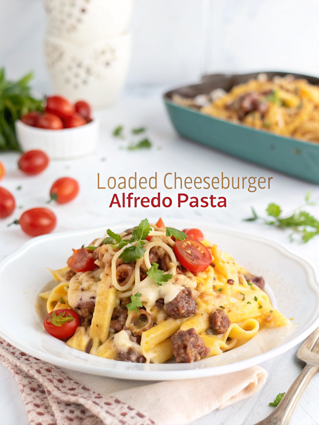 loaded cheeseburger alfredo pasta